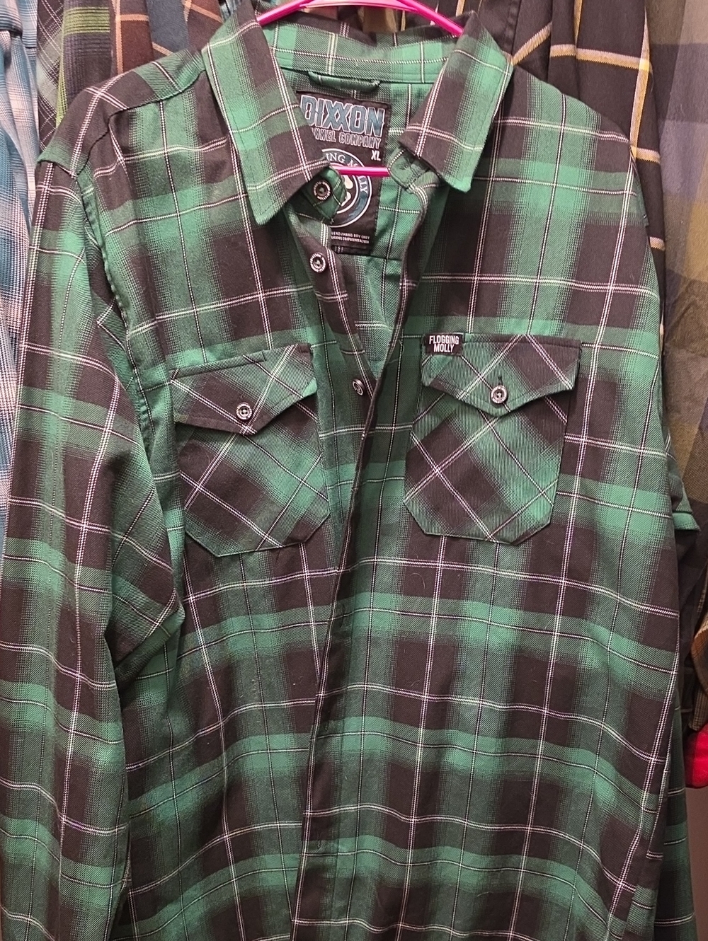 DIXXON Flogging Molly Green and Black Plaid Button-Down Work Shirt